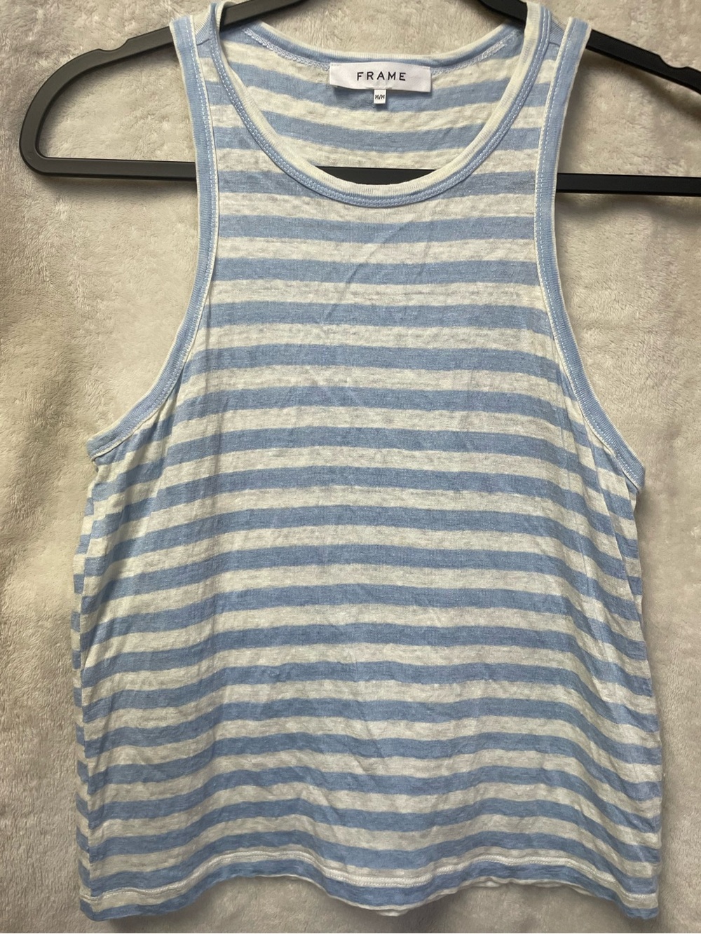 Frame Organic Linen Baby Blue & White Striped Racerback Tank